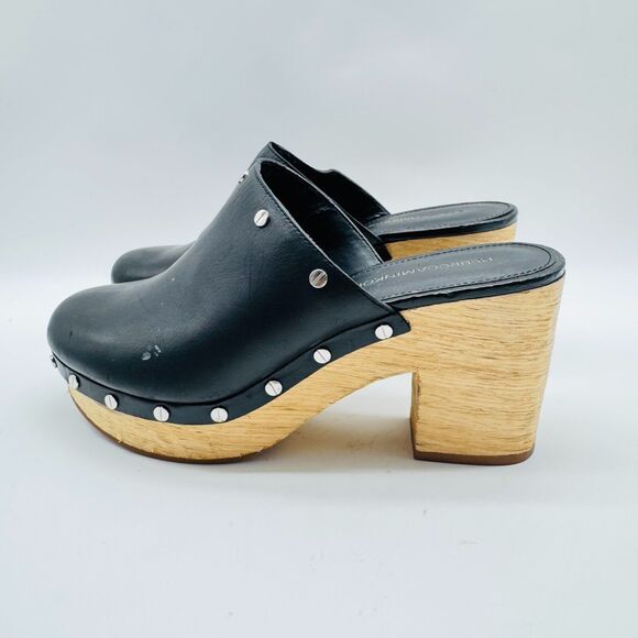 Rebecca Minkoff Shoes Womens 8.5 Black Leather Mules Studded Block Stacked Heel - Picture 4 of 13